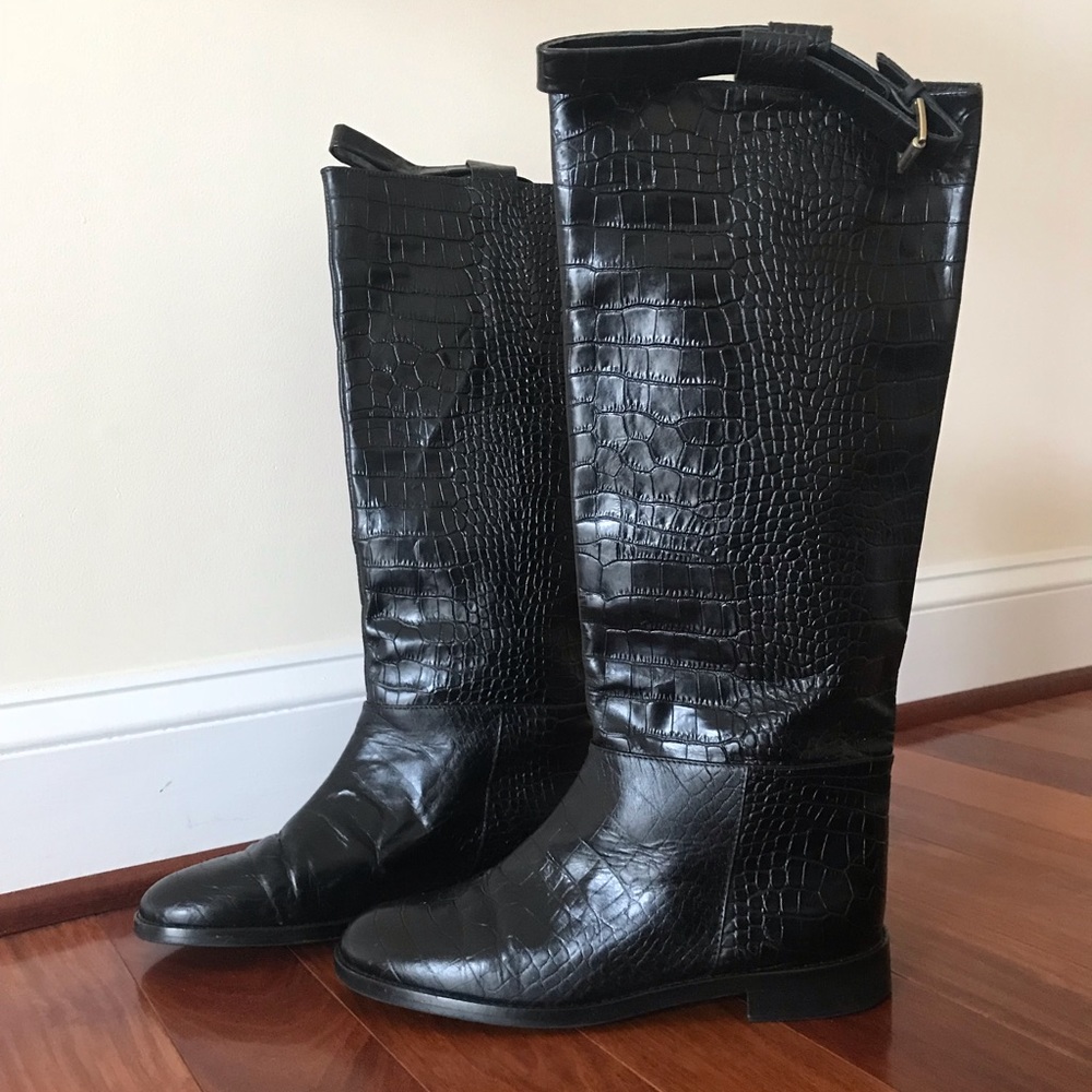 Zara Low Heel Leather Tall Boots